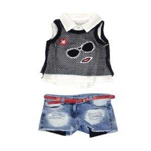 Girls Denim Short Set with White Shirt