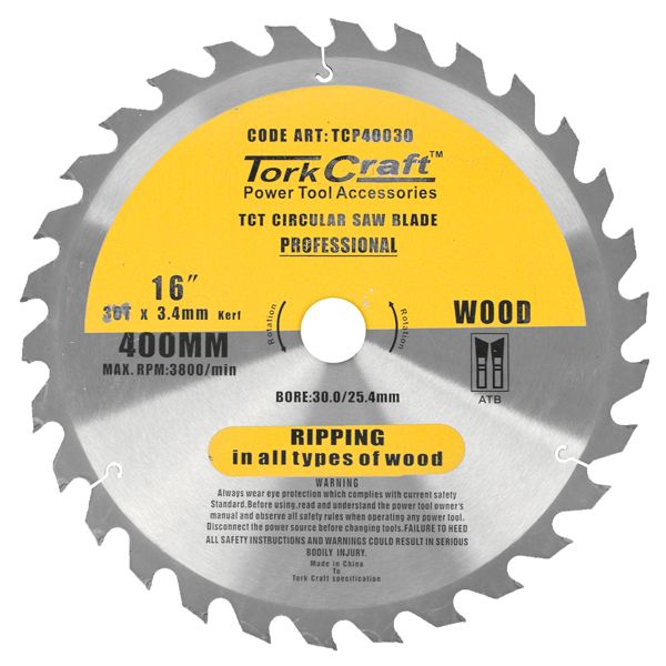 Tork Craft Blade Contractor 400 X 30T 30/1 Circular Saw TCT