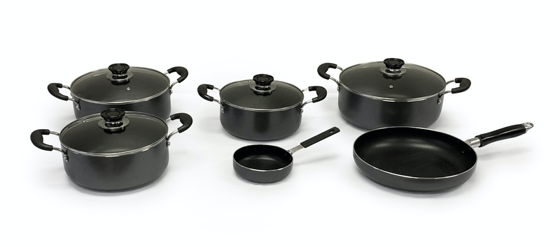 Real Chef Non-Stick Casserole Pots Blk and Fry Pans Combo 10 Piece Set