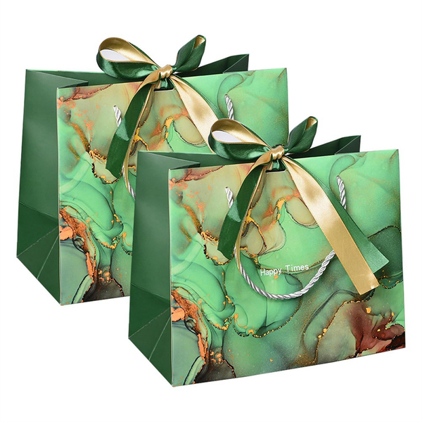 2Pcs Paper Gift Bags with Bow Ribbon Present Bag Pouches with Handles for B