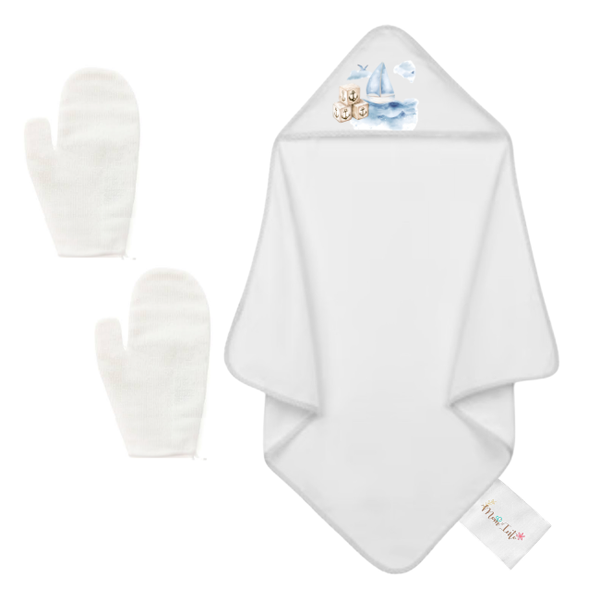 Baby-New Born Towel with Mom and Dad Glove Gift Set-Sailor Ocean