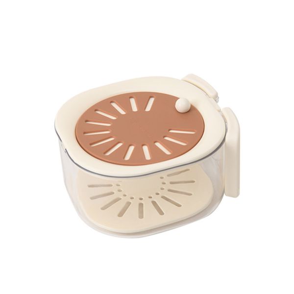 Brown White 2in1 Fruit Washing Bowl with strainer and Lid,Foldable Handle