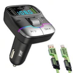 VSP Bluetooth FM Car Charger 12W with 4-in-1 Fast Charging Cable - Black