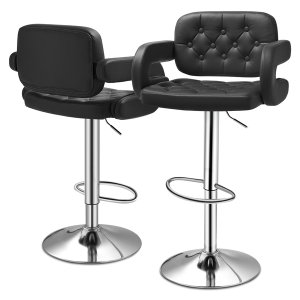 Luxury Leather Barstools with Chrome Base - Set of 2
