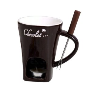 1 Pack- Chocolate Fondue Mug with Tealight Warmer &amp; Fork -Multicolour