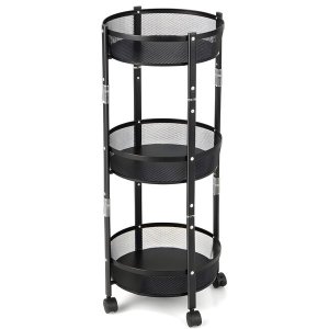 Folding Kitchen Storage Rack, 3 Tier Storage Rack Shelf with Wheels