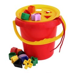 Kids Plastic Bucket &amp; Shape Sorting Lid Toy &amp; String Set