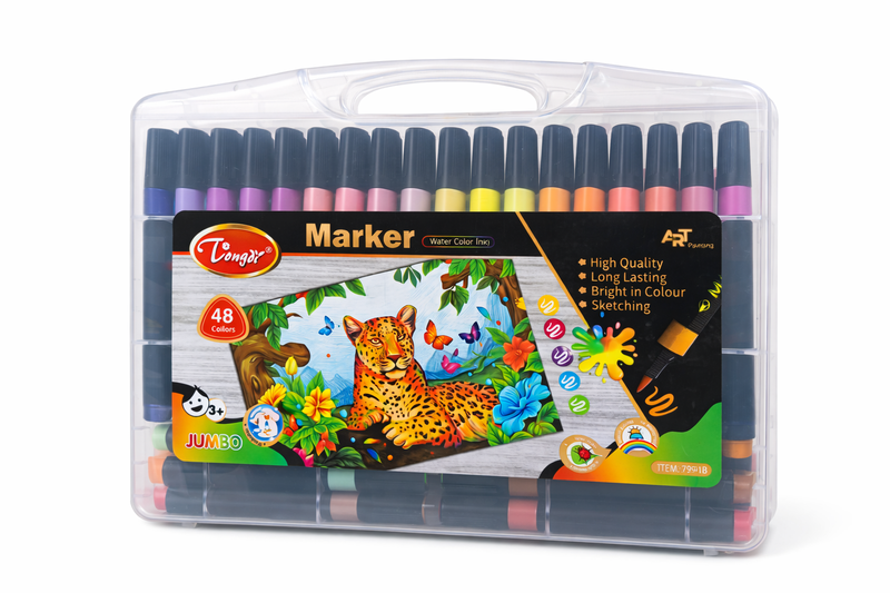 48-Colour Dual Tip Art Markers Set with Carry Case - Jumbo Size