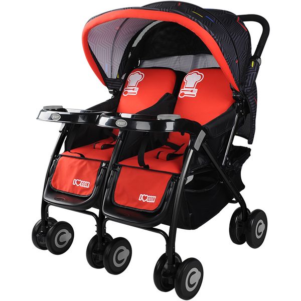 Dual Seat Twin Stroller With Canopy and Snack Trays - Comfortable Pushchair