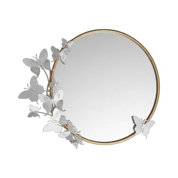 Elegant Metal Modern 65x73cm Wall Mirror with Silver Metal Butterfly Design