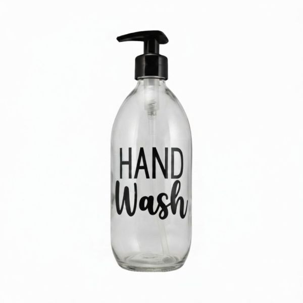 Clear 500ml Glass Hand Wash Refillable Dispenser - Cut out Label