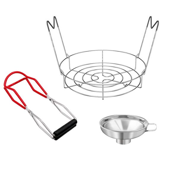 3 Pieces - Set Stainless Steel Jar Lifter with Canning Rack &amp; Canning Funnel