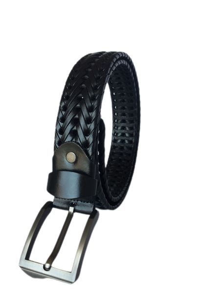 Woven Leather Men Belt - Black