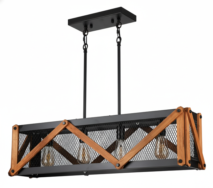 DrLight 4 Base Horizon Wood and Steel Chandelier Pendant Light