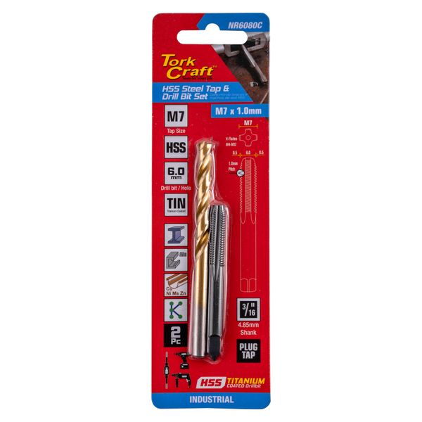 Tork Craft Tap Hss 7X1.0 &amp; Drill 6.0Mm 2Pc Set