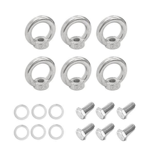 6-Pack M8 Ring Bolts - 304 Stainless Steel Lifting Eye Nuts for Roof Rack