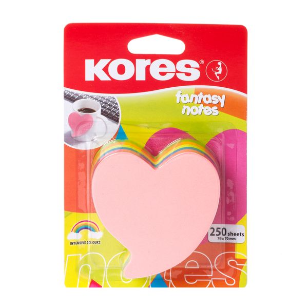 Kores Fantasy Notes, Heart Shaped, 250 Sheets, Assorted Neon Colours