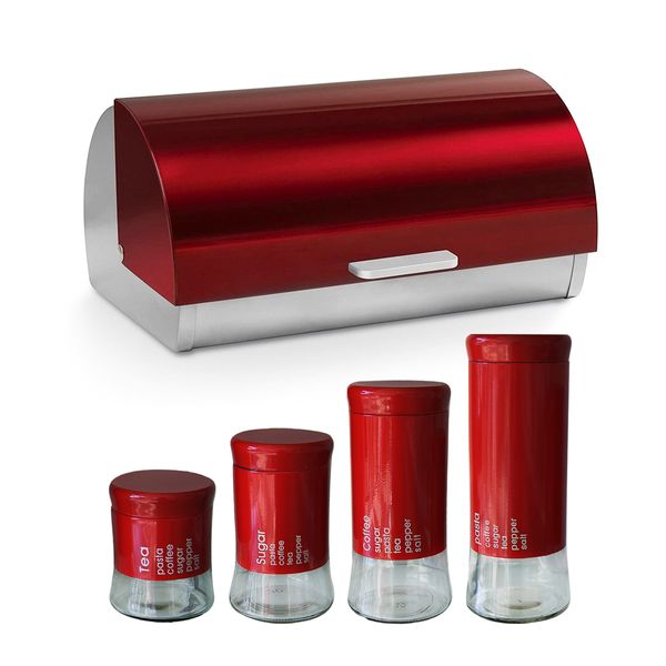 DH - Red Edition Roll Top Bread Bin And Canister Set
