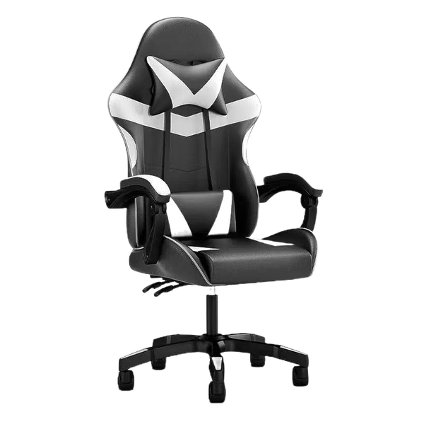 Black and White Racing Style Gaming Chair with Headrest and Lumbar Support