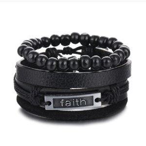 Michris 4 Piece Vintage Leather Bracelet - Woven Bracelet – 0214