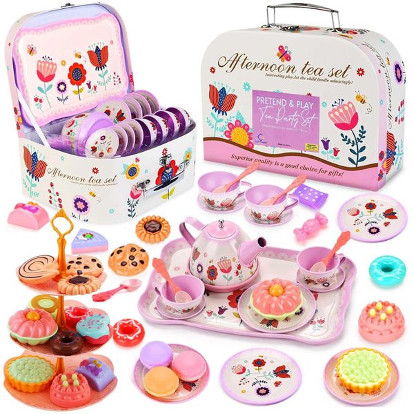 46 Piece Princess Tea Party Set Pretend Play Kitchen Toys For Little Girls