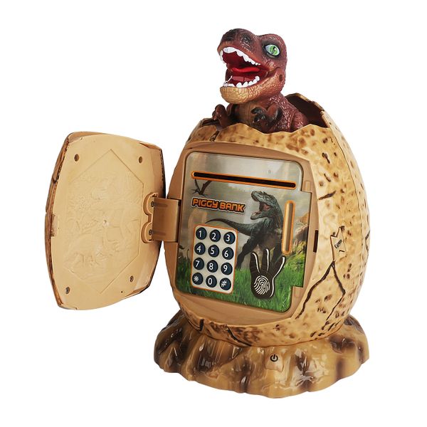 Brown Electronic Password Cash Coin Lifelike Dinosaur Piggy Bank for Kids