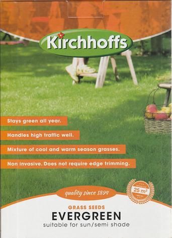 Kirchhoffs Evergreen Lawn Grass Seed Box - 1000g for 25 sqm