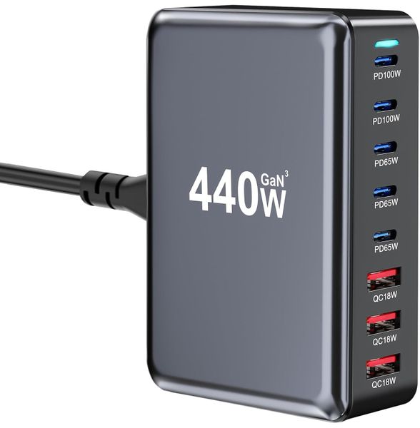 440W Fast USB C GAN Charger Block 8 Port Charging Station Wall Charger