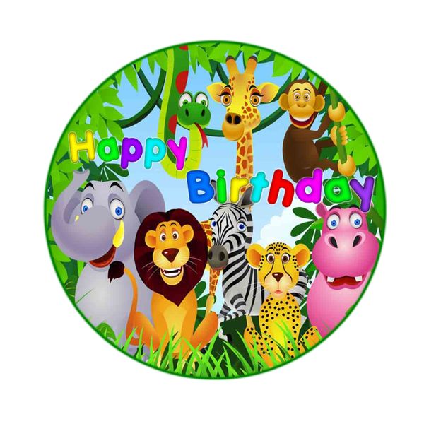 Jungle Animal Round Wooden Vinyl Signage 40CM
