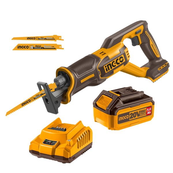 Ingco - Cordless Reciprocating Saw incl 2 Blades with 5Ah Battery &amp; Charger