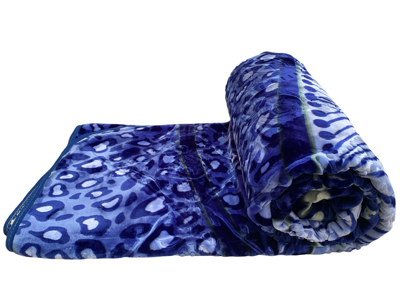 Azaz High Quality Reversible Blanket Dark Blue Animal Skin Pattern 3kg