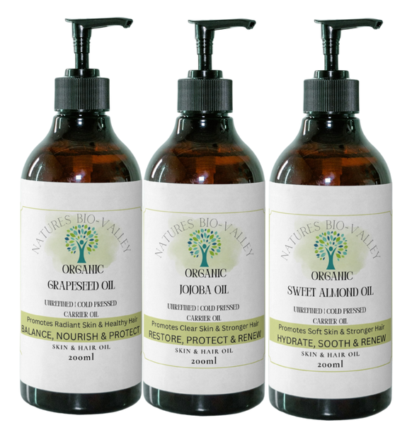 ORGANIC Sweet Almond, Grapeseed &amp; Jojoba Carrier Oil Trio Set
