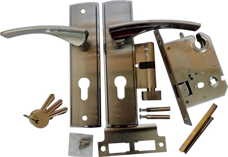 Upper Edge - Canova Cylinder Door Lock &amp; Handle Set - Silver