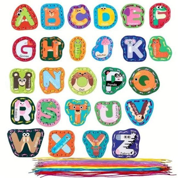 Alphabetical Lacing Cards Educational Learning Toy with Ropes for Kids (3+)