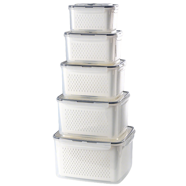 5 Pieces Fridge Storage Containers with Drain Basket Fridge Organization