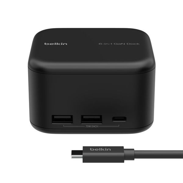 Belkin Connect USB-C Dock 6-in-1 Core GaN, 130W, Multiport Docking Station with 96W PD to Peripherals, USB-C, USB-A, Gigabit Ethernet, &amp; HDMI 4K Ports