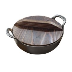 30cm Iron Non-sick Black Uncoat Wok Fry Stirfry Grill Pan With Wooden Lid
