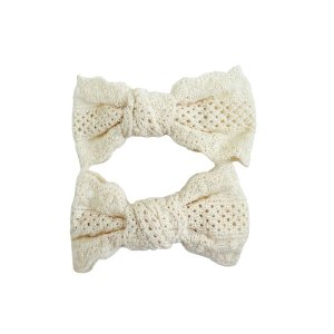 Ivory Lace Bow Hair Clip Delicate Vintage Look - Set of 2