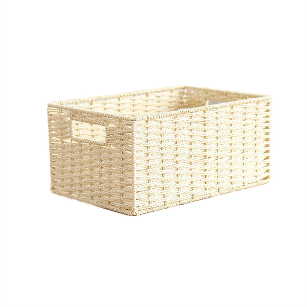 Woven Storage Basket Basket With Built-In Handle Creamy-White
