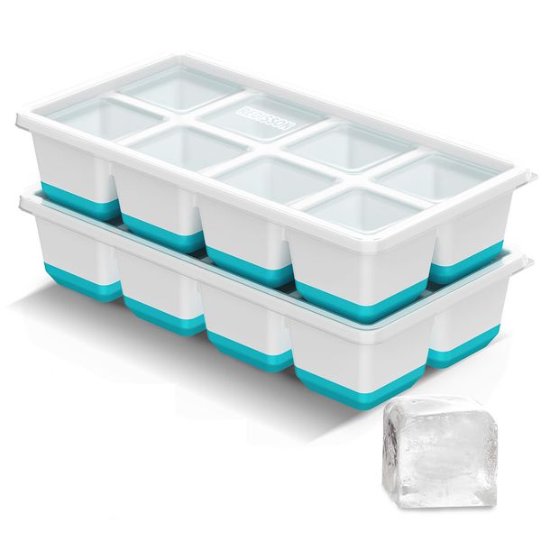 Large Ice Cube Trays Easy-Release and Flexible Ice Cube Molds with Lid 2Pcs