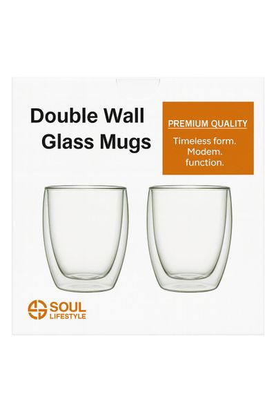 Soul Lifestyle 350ml Double Wall Glass Mug Set of 2