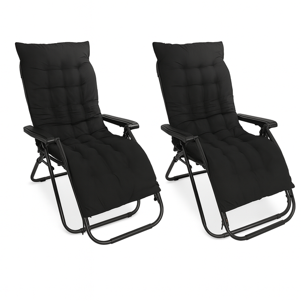 Beach/Pool &amp; Camping Recliner Chairs (Set of 2) - Padded, Foldable, Black