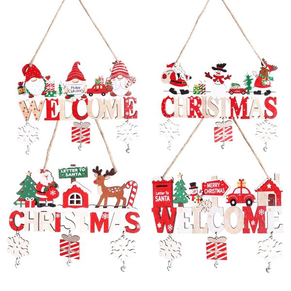 4 - Piece Christmas Wooden Hanger Set - Welcome Signs with Bells Decor
