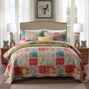 Luxurious Patchwork Bedspread 100% Cotton Quilted Embroidered-ColourPatch