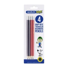 Marlin Kids - Set Of 4, 2B Grip Rite Triangular Pencils (Pack Of 12)