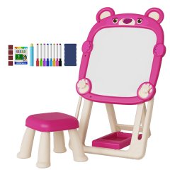 2 in 1 Kids Table and Chair Double Sided Painting Board with Storage