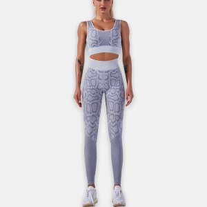 MishMesh 2-Piece Set Seamless Legging &amp; Padded Bra Snake Skin Design