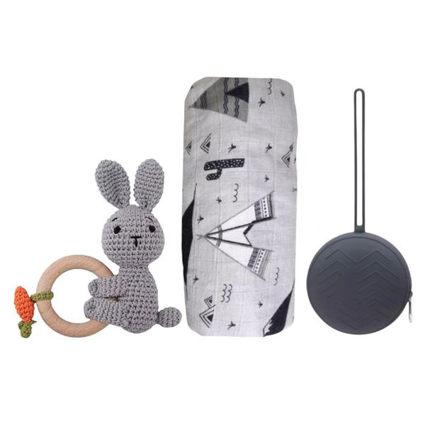 Crochet Rabbit, Swaddle and Pacifier Case Combo
