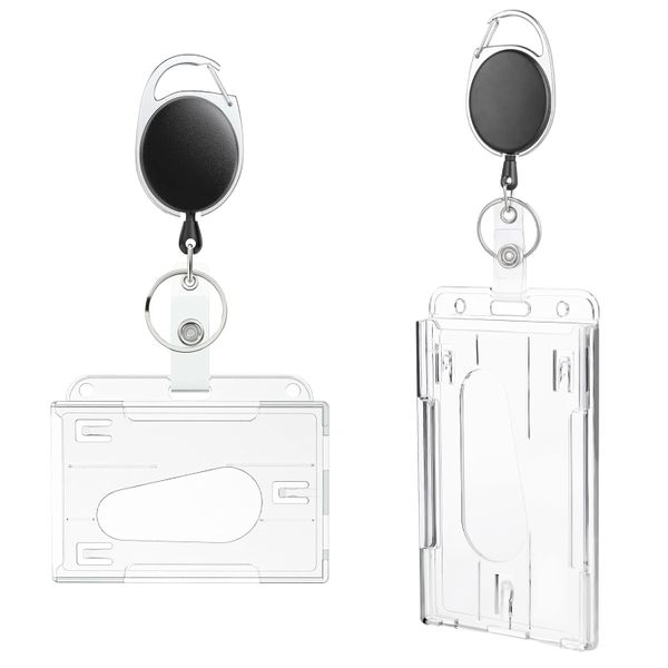 2 Pieces Heavy Duty Transparent Sleeve ID Card Holder with Retractable Hook