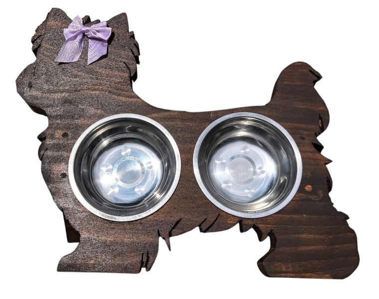 Wooden Raised Dog Feeder for Yorkie - Double Bowl Stand